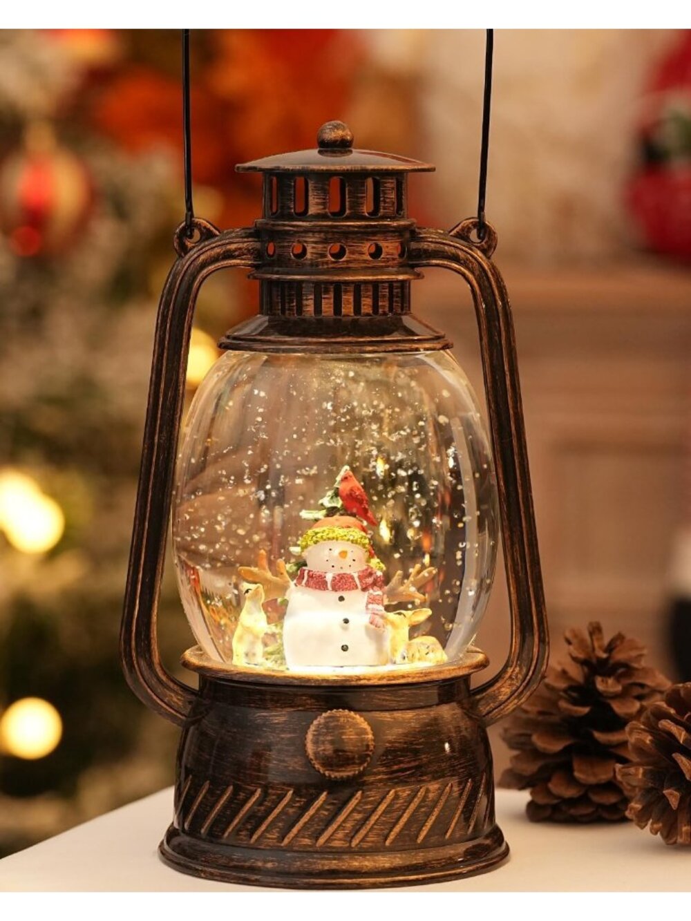 New Christmas Snow Globe Decorations, Musical, Lighted Snowman & Deer Scene